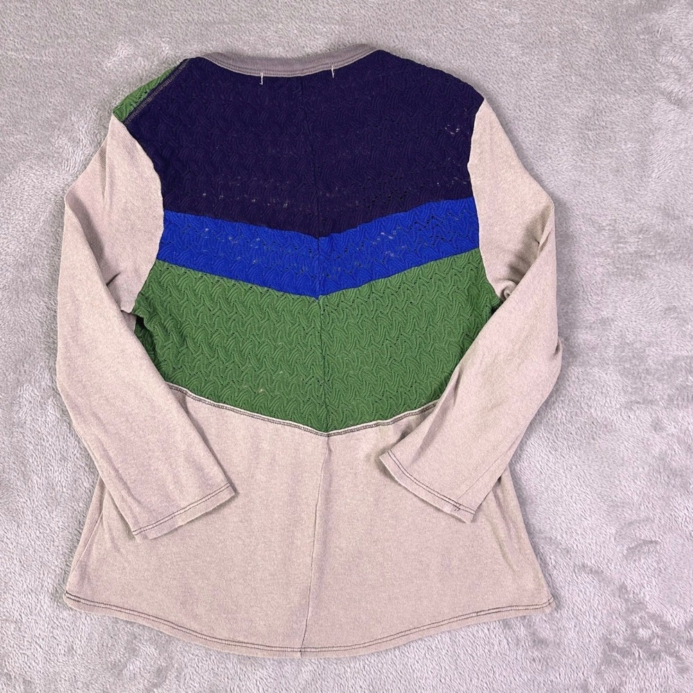 Free People We The Free Lace Crochet Colorblock‎ Top Boho XS 3/4 Sleeve Shirt